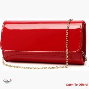 Patent Leather Envelope Clutch Purse with Removable Chain